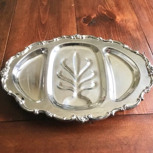 Vintage 16” Lunt Silver Plated Footed Oval Serving Tray / Dish, 3 parts buffet tray