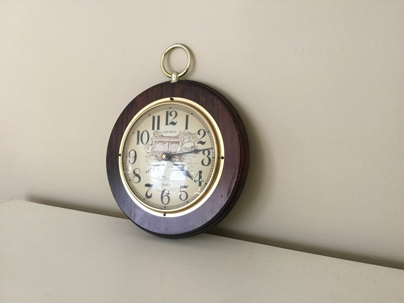 Vintage Verichron Quartz Wall Clock 10 Wood w/Glass Lens Etsy