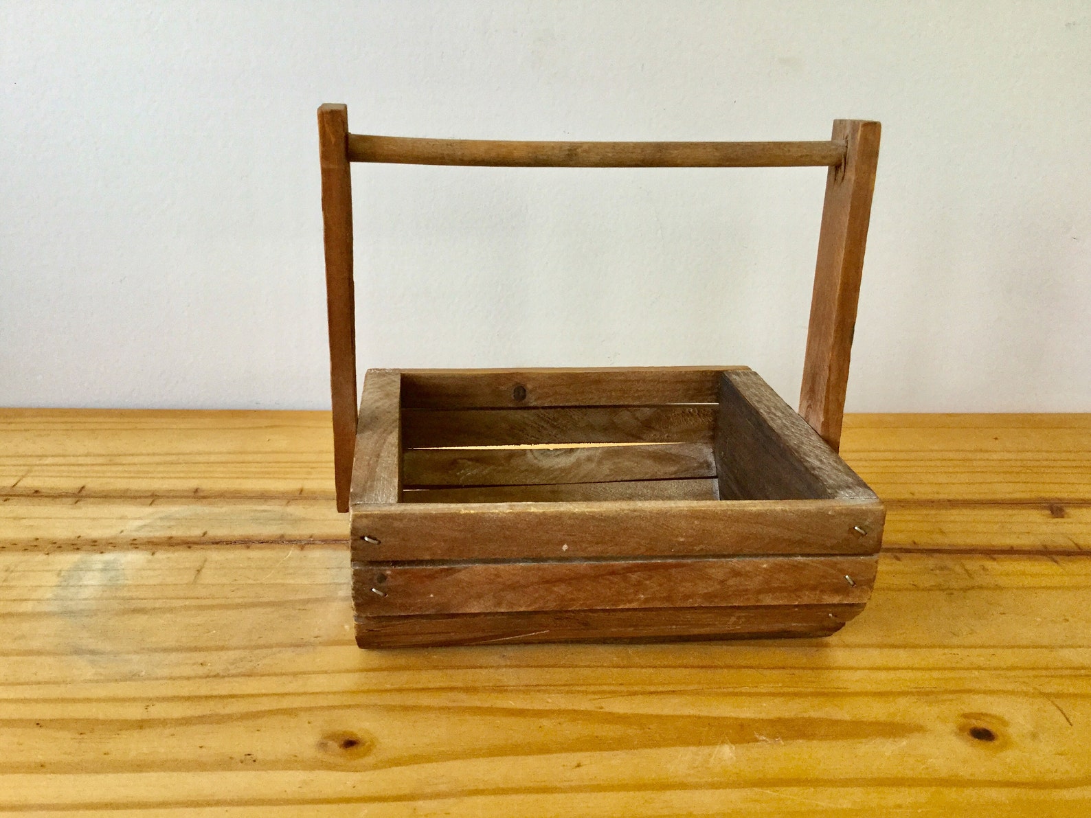 Vintage Wood Basket With Handle Rustic Decor Farmhouse Etsy