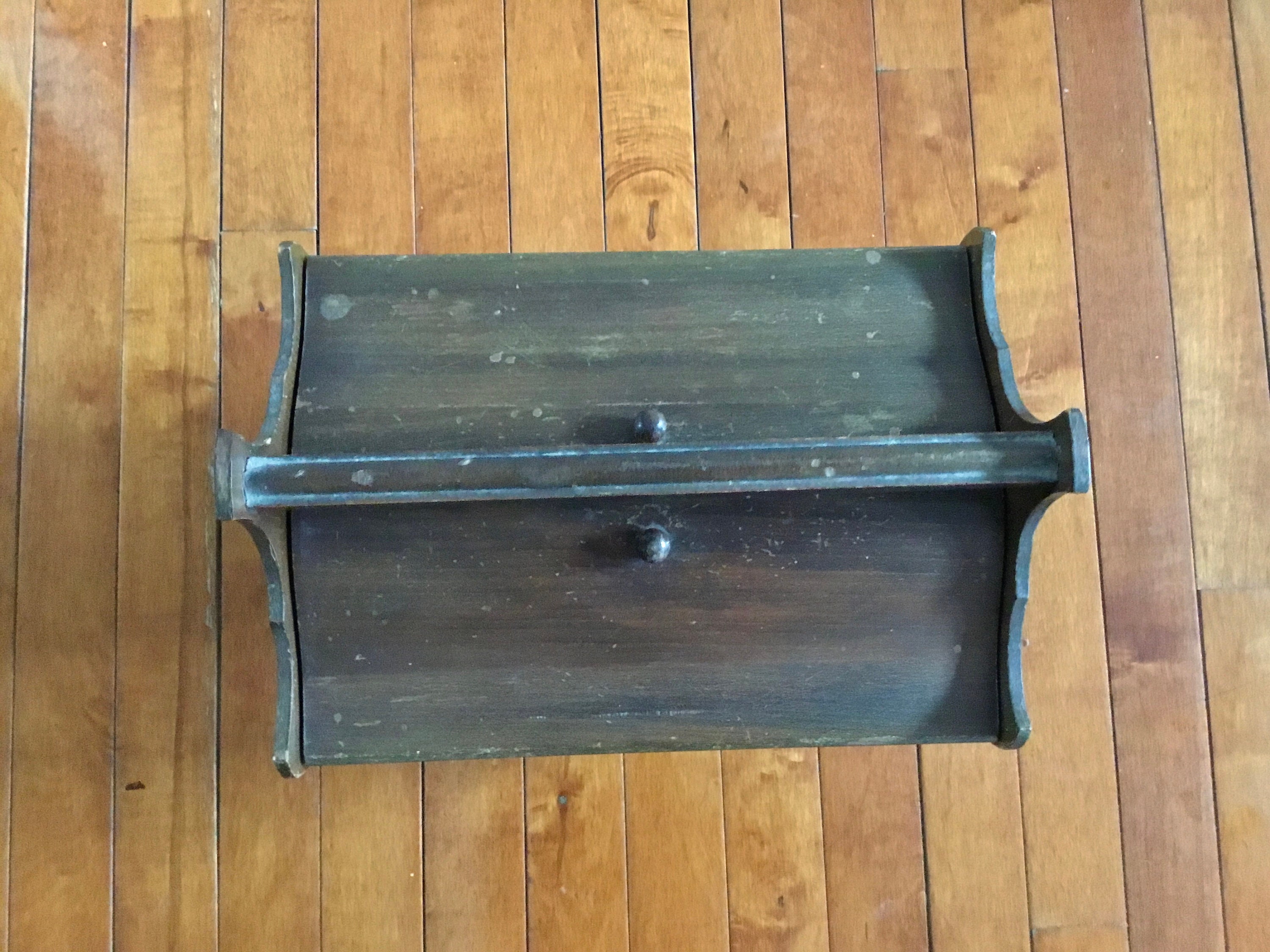 Vintage Antique Wooden Sewing Box With 2 Flip Down Lids and Carry Handle