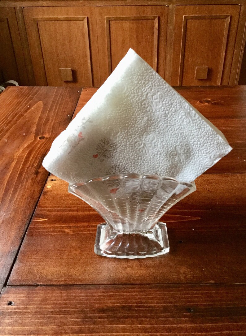 Vintage Fan Shaped Thick Glass Napkin Holder Etsy