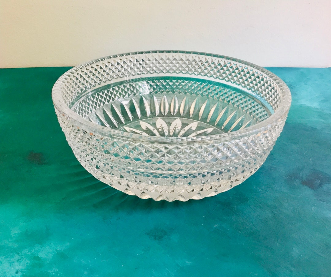 Vintage Mid Century Cut Glass Serving Bowl Heavy Glass Bowl Etsy