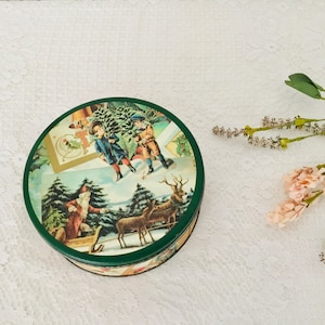 Vintage Round Tin with Vintage Christmas Card Design