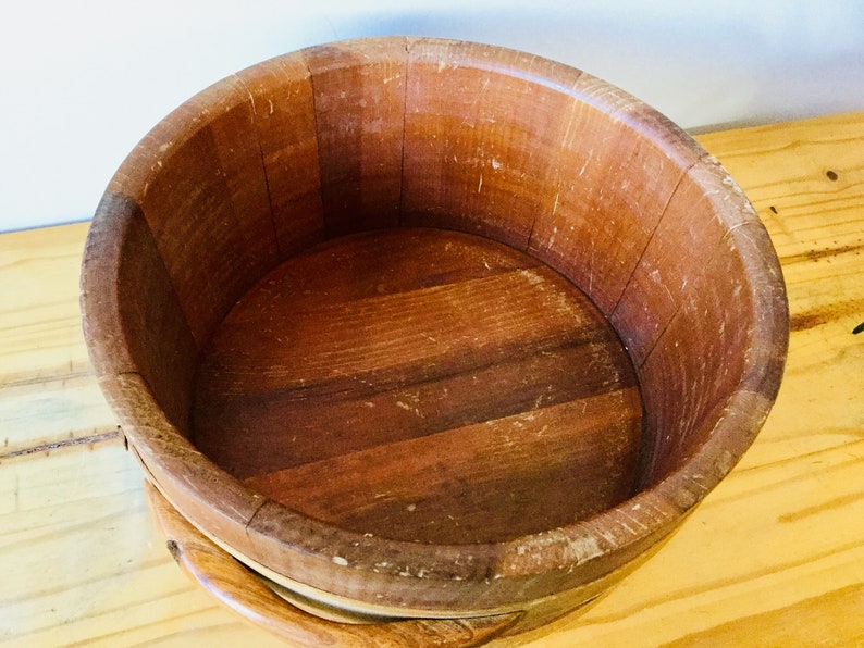 Vintage Wooden Ware bucket barrel container wood bowl Plant Bucket image 10