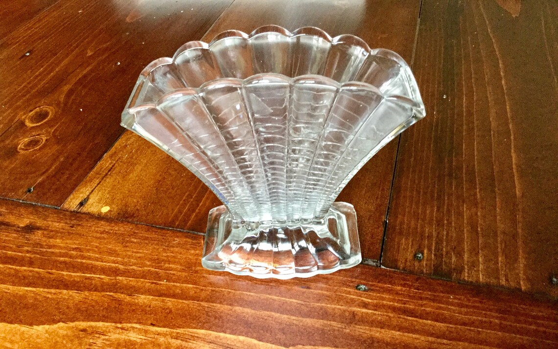 Vintage Fan Shaped Thick Glass Napkin Holder Etsy