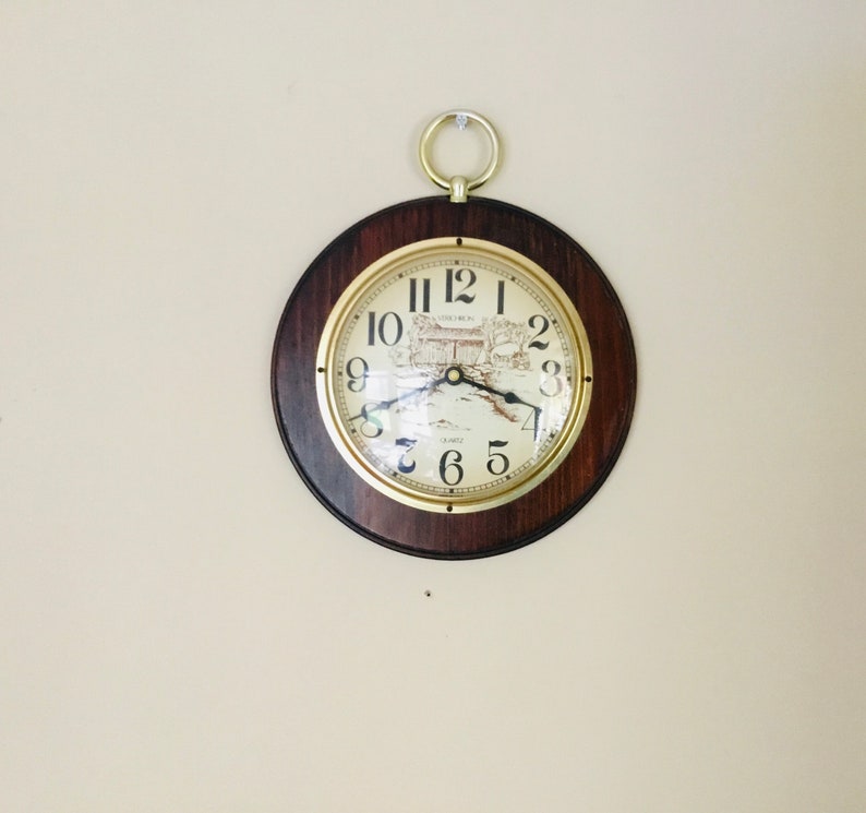 Vintage Verichron Quartz Wall Clock 10 Wood w/Glass Lens Etsy