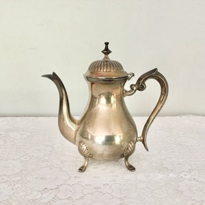 Vintage / Antique Silver Plate Metal Ornate Footed Hinged Coffee Tea Pot Heavy