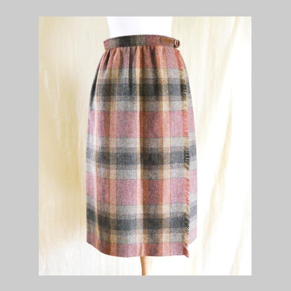 Vintage 1990s Plaid Wrap Wool Skirt Sz Medium | Etsy