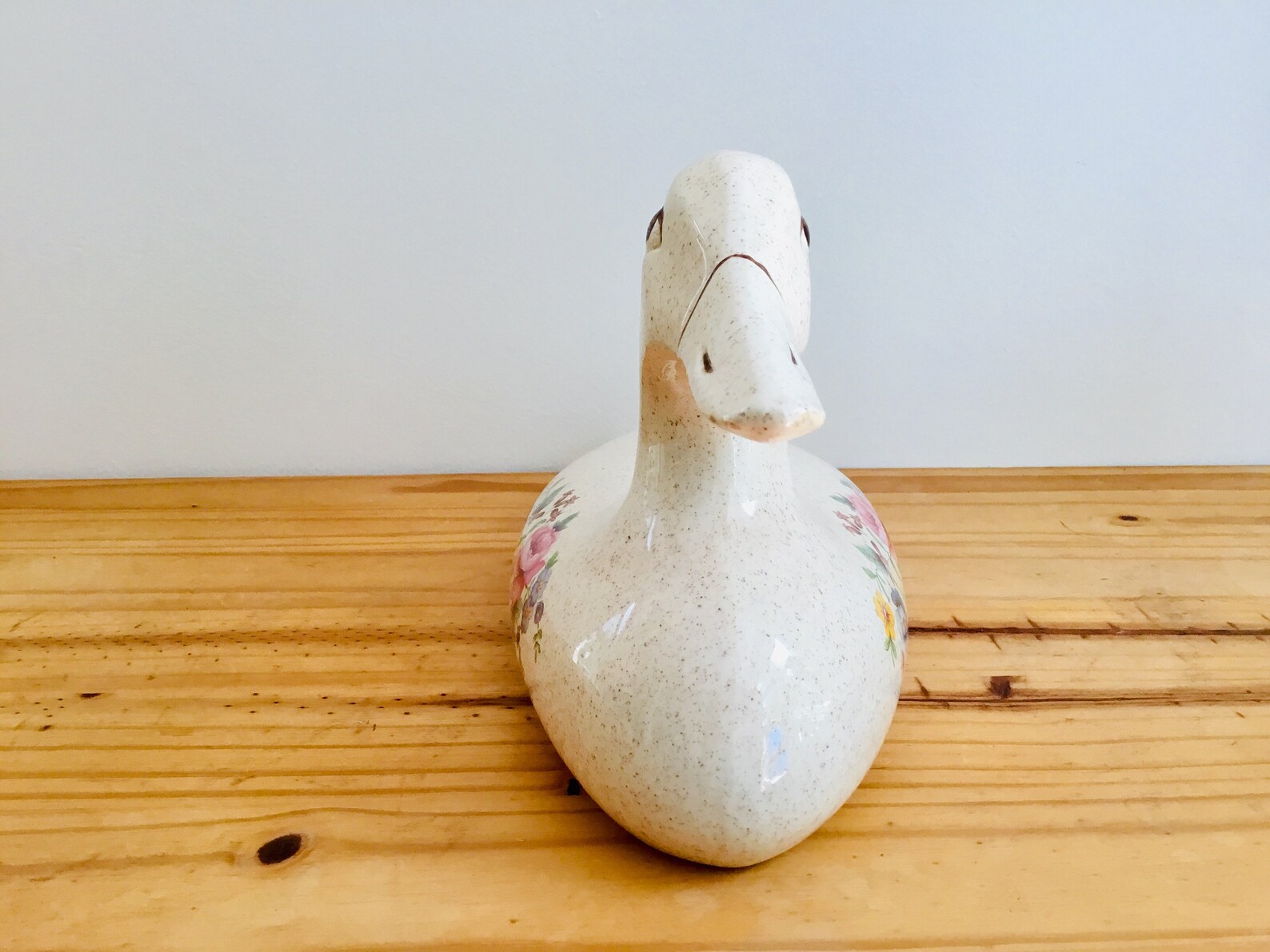 Vintage Ceramic White Duck With Floral Decoration Figurine Etsy