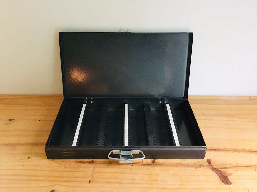 Vintage Black Metal Slide Box Tray File Box Slides Carrying Case Etsy