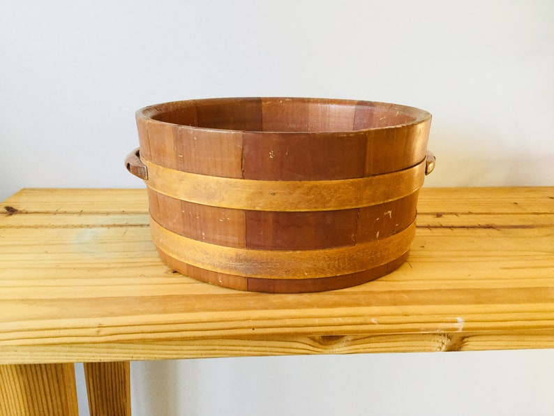 Vintage Wooden Ware bucket barrel container wood bowl Plant Bucket image 5