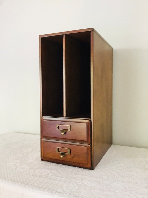 Vintage Wood Desktop Two Compartments File Box With Etsy