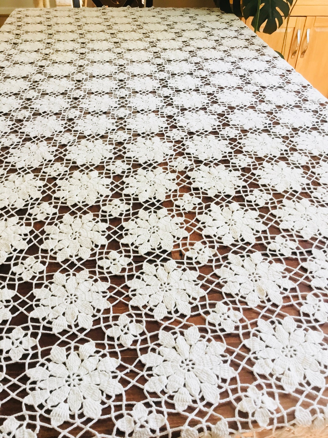 Vintage French Table / Bed Cover Crochet Textile Handmade Etsy
