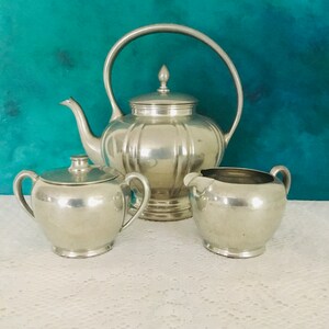 Vintage Pilgrim Solid Pewter 3 Piece CoffeeTea Set, Design #2327