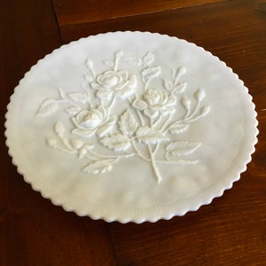 Vintage Rose Milk glass Plate 12 Inches Wedding Cake Display
