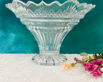 Pressed Glass Bowl ~ Large Heavy Footed Serving Bowl, Salad Fruit Bowl