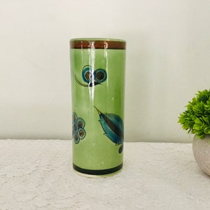 Vintage Mexico Vase Tumbler 7” Round Floral Green