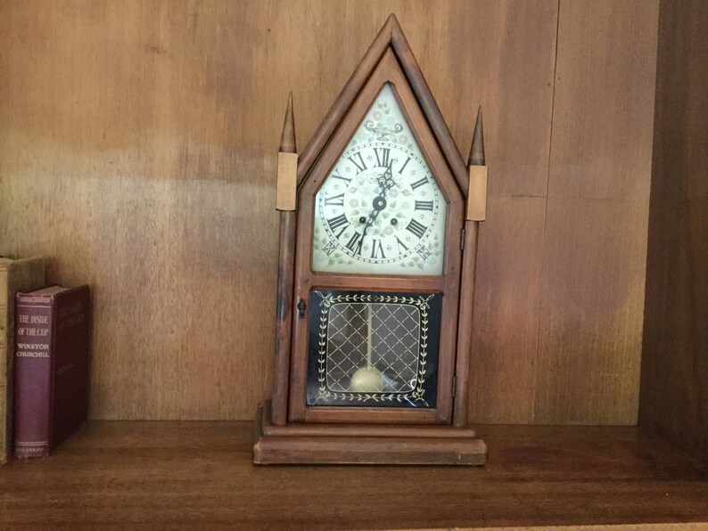 Vintage New England Clock Co. 8day Pendulum Gothic Steeple Etsy