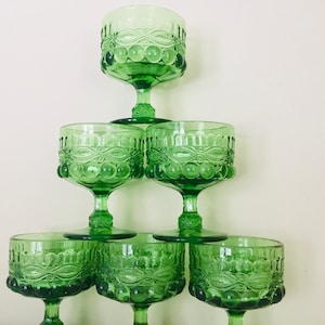 Vintage Indiana Green Glasses Dessert Sherbet Goblets set of 6