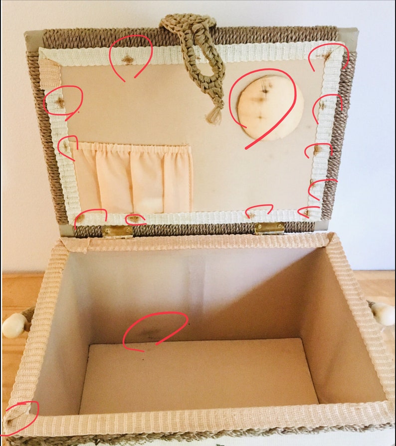 Vintage Tapestry Sewing Box Basket With Handle Plastic Divider Etsy