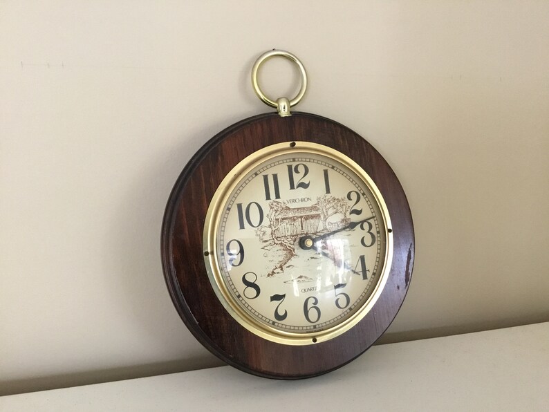 Vintage Verichron Quartz Wall Clock 10 Wood w/Glass Lens Etsy