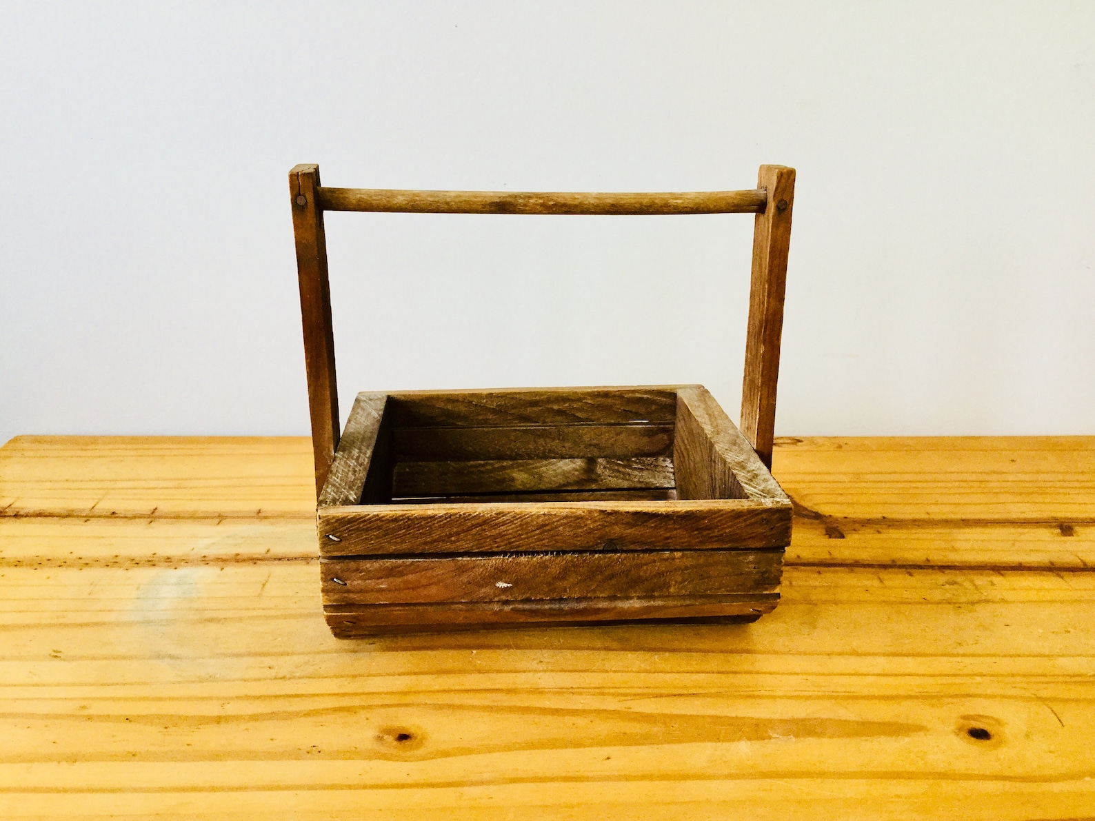 Vintage Wood Basket With Handle Rustic Decor Farmhouse Etsy