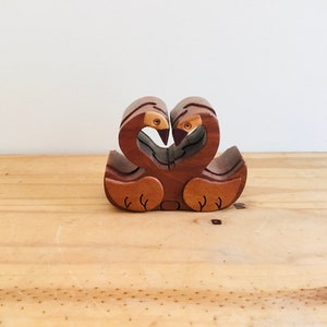 Vintage Wood Hand Carved Swan Couple Sculpture puzzle