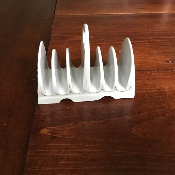 Vintage / Antique White Porcelain toast rack six slices with handle