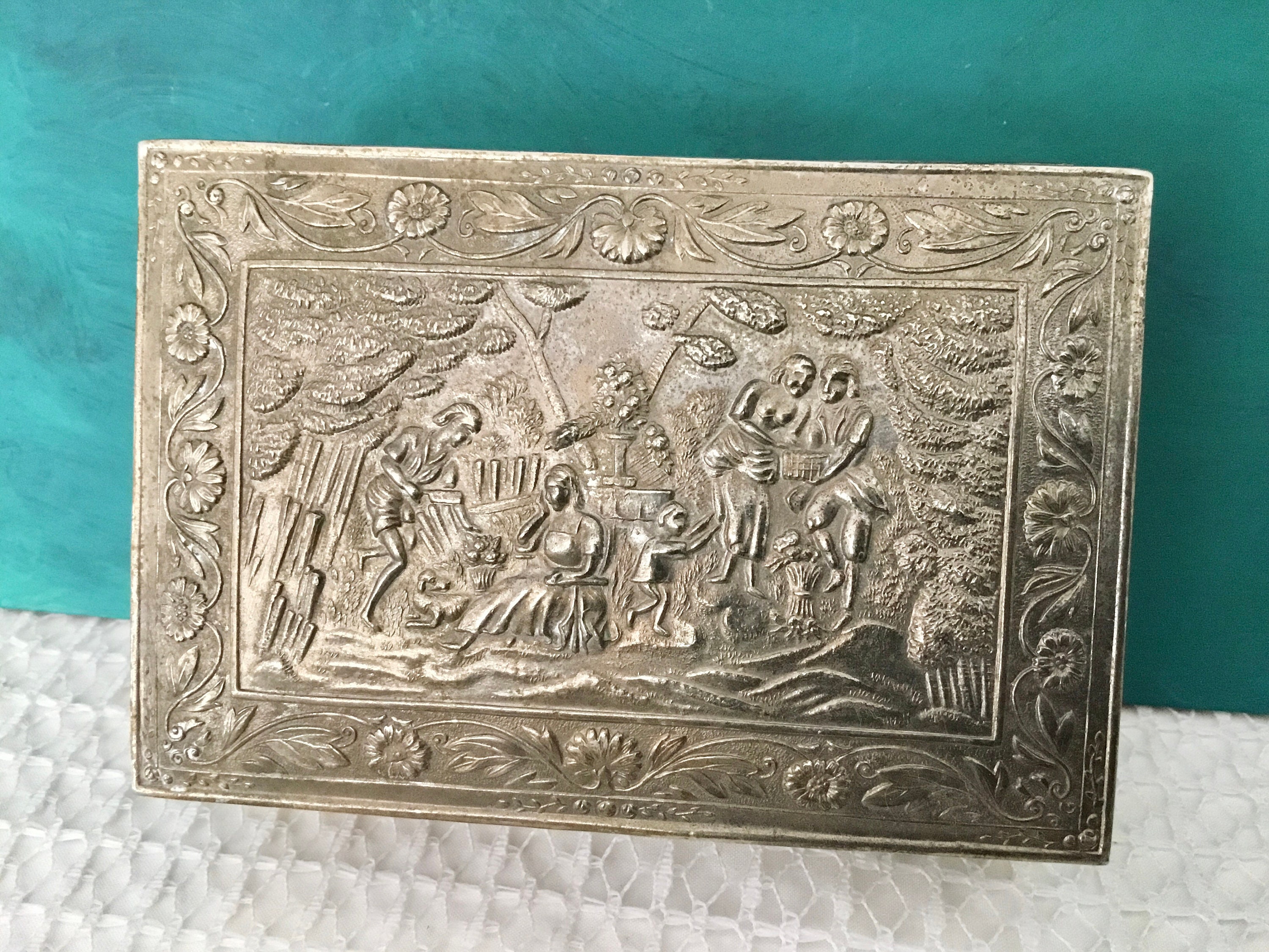 Antique Silver Metal Embossed Rectangle Hinged Jewelry Box - Etsy