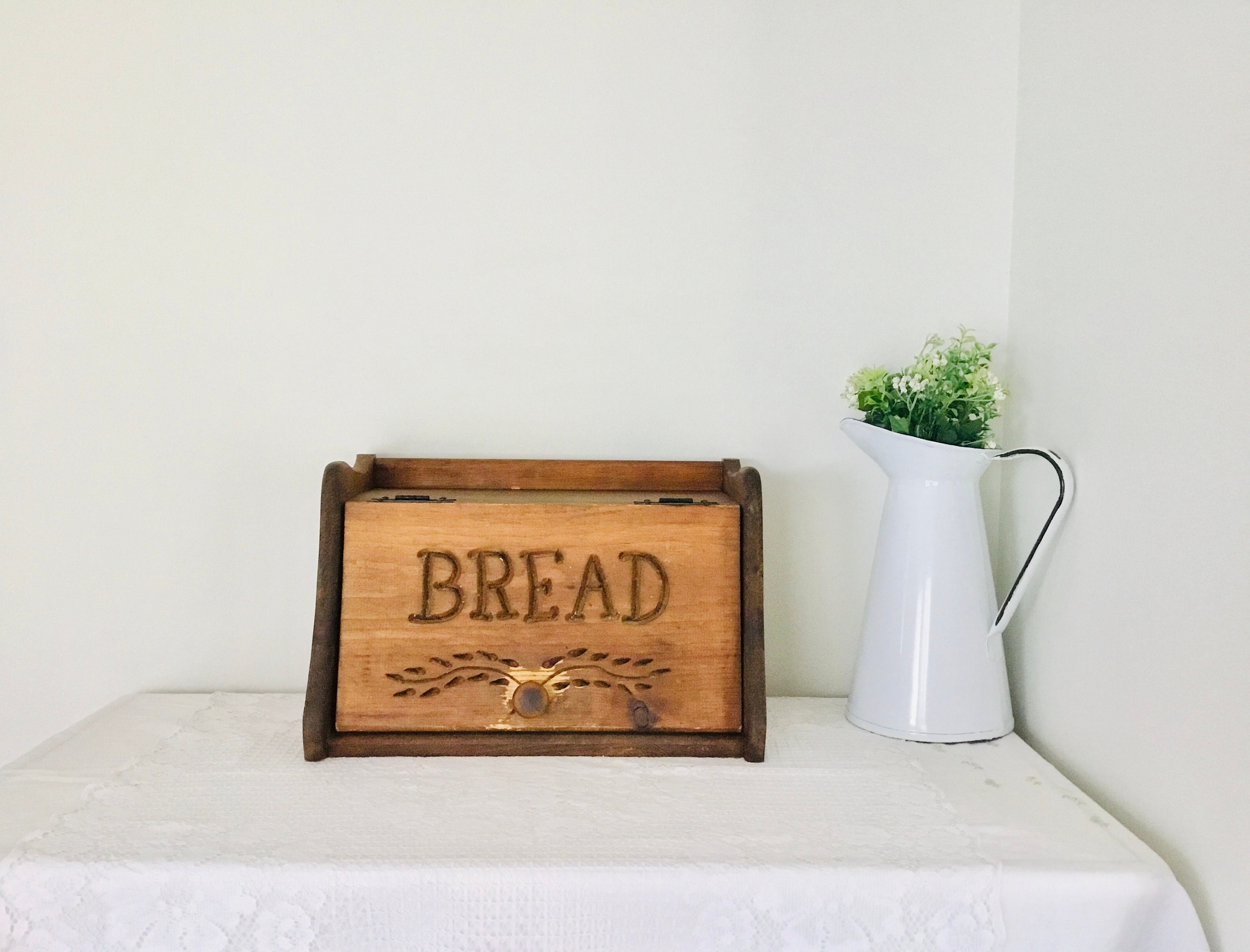 Vintage Handcrafted Large Wooden Bread Box, Rustic Retro