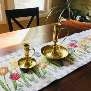 Pair Vintage Brass Candlestick Holders Chamber with Handles