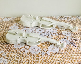 Vintage Decorative Ceramic Italian White Violin With Pink