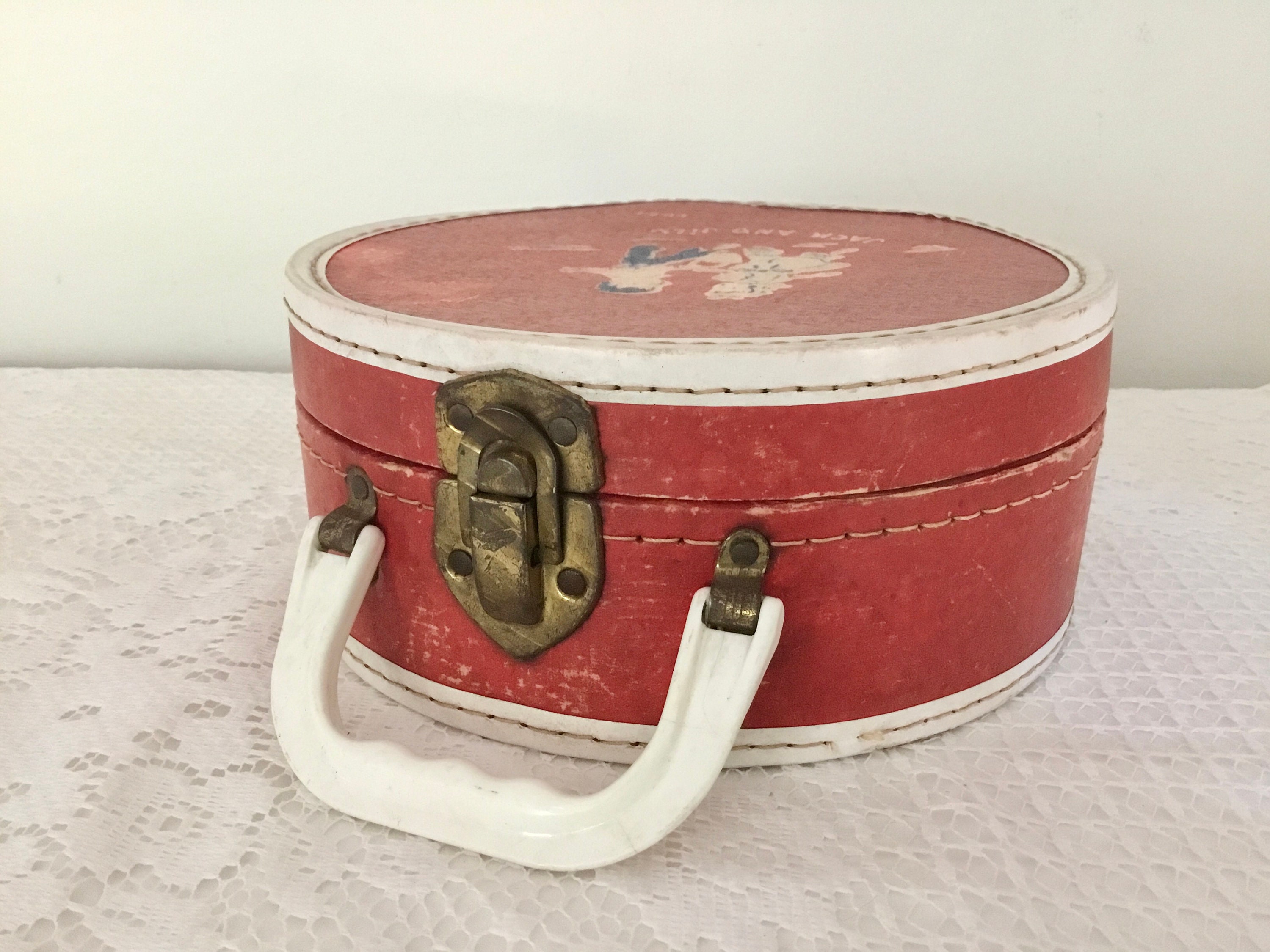 Luce Vintage Red Round Doll Case Child Suitcase Jack and