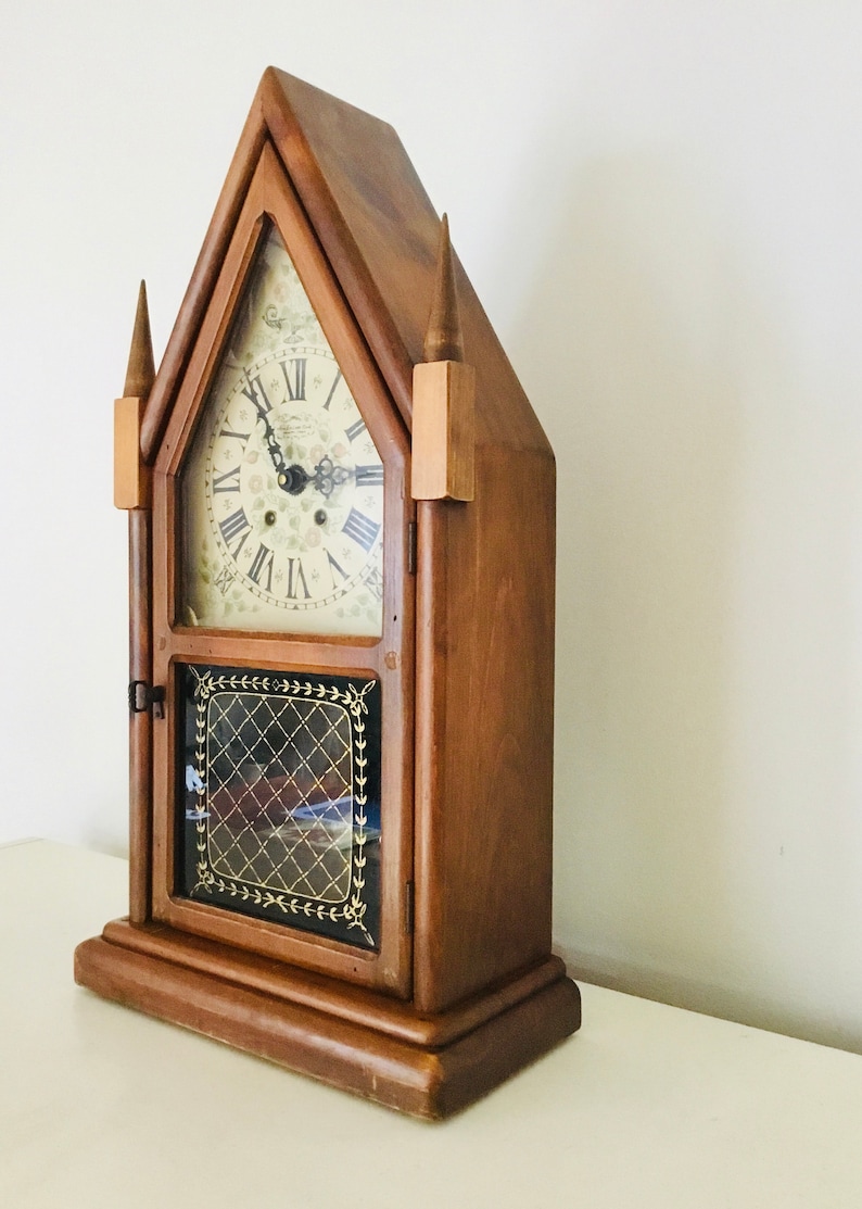 Vintage New England Clock Co. 8day Pendulum Gothic Steeple Etsy