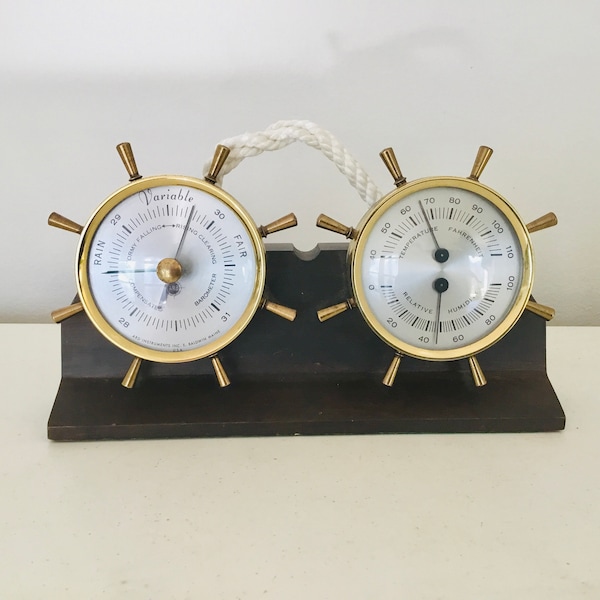 Vintage Airguide Combo Humidity Temperature & Barometer Ships Wheels Instrument
