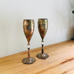 Pair of Vintage Silver Wedding Goblets, Tarnished Goblets, Silver Goblets