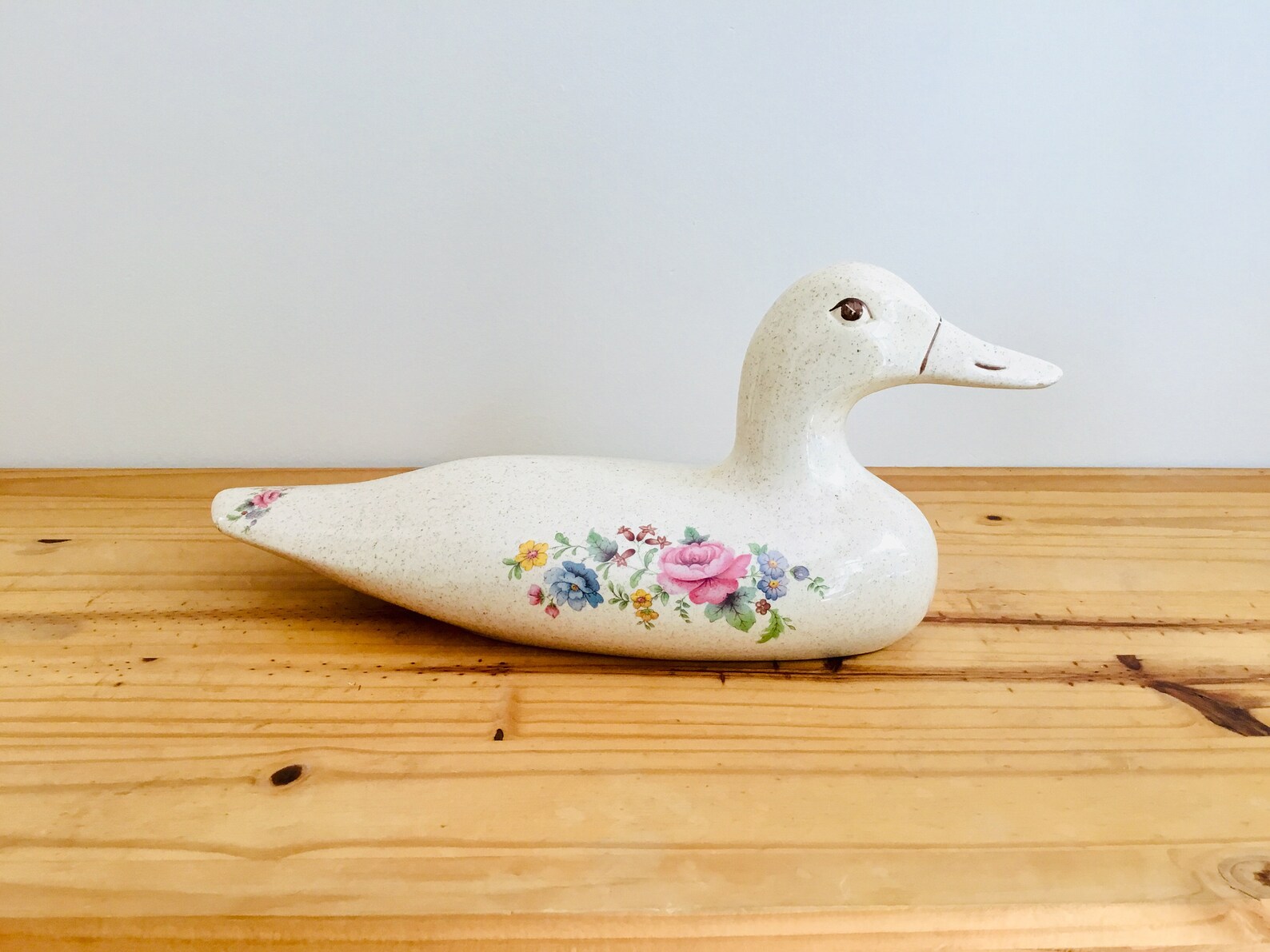 Vintage Ceramic White Duck With Floral Decoration Figurine Etsy