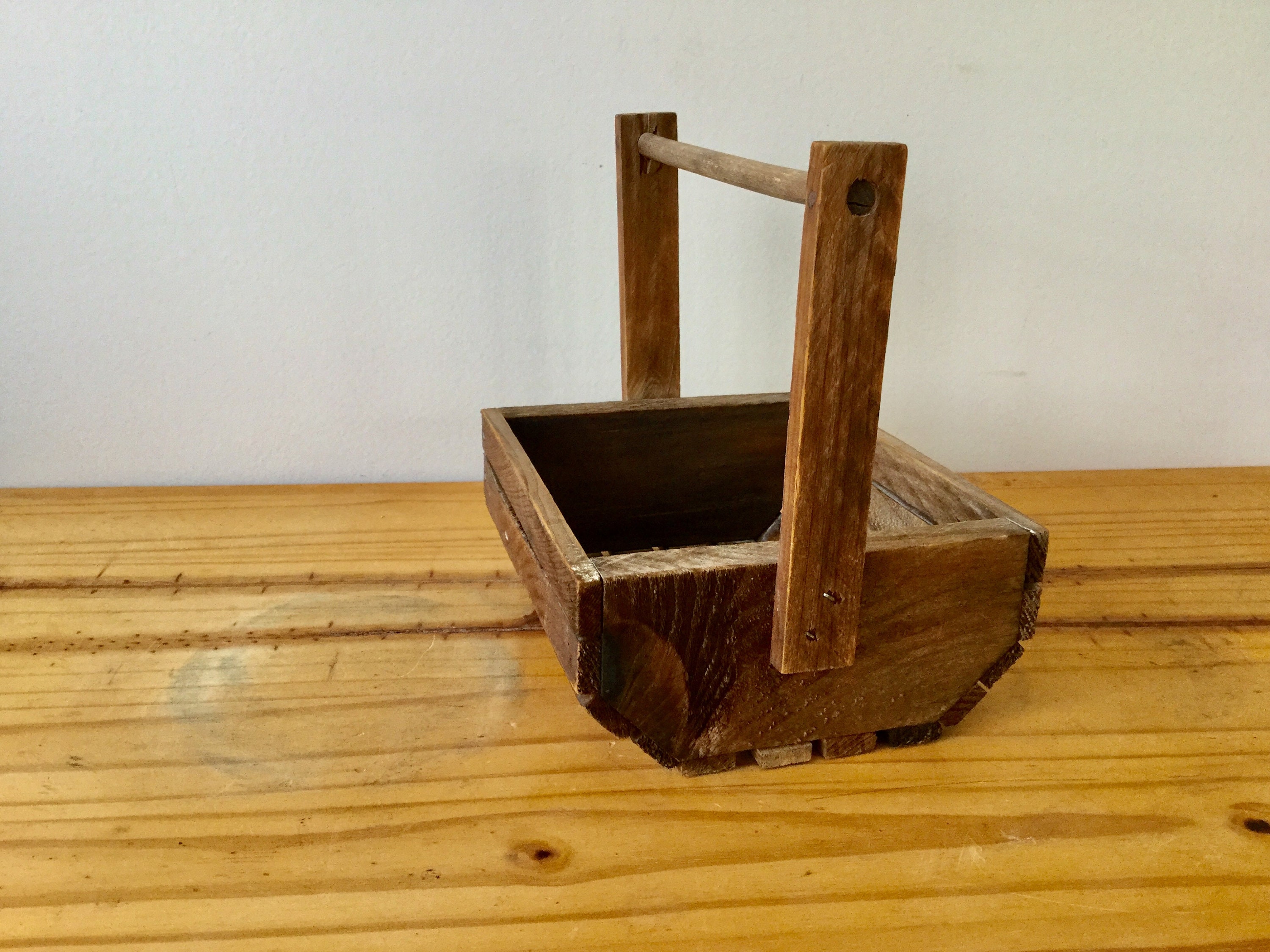 Vintage Wood Basket With Handle Rustic Decor Farmhouse Etsy