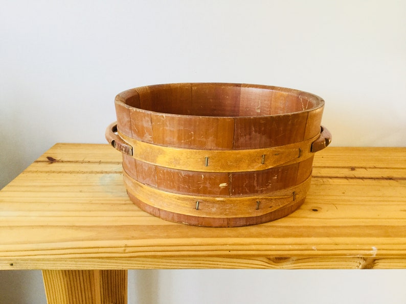 Vintage Wooden Ware bucket barrel container wood bowl Plant Bucket image 3