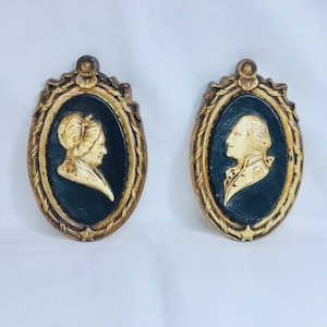 Vintage Wall Mount Couple Man & Woman Chalk-Ware Silhouette Plaque