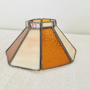 Vintage slag glass stained glass cream amber lamp shade