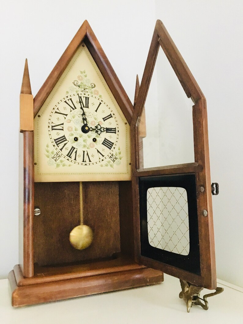 Vintage New England Clock Co. 8day Pendulum Gothic Steeple Etsy