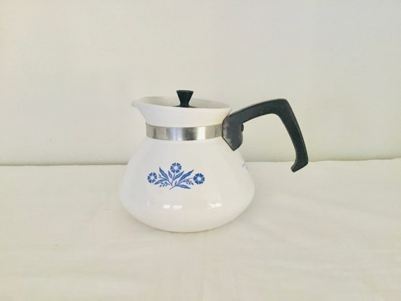 Vintage 6 Cup Corning Ware Blue Cornflower Tea Kettle Hot Water
