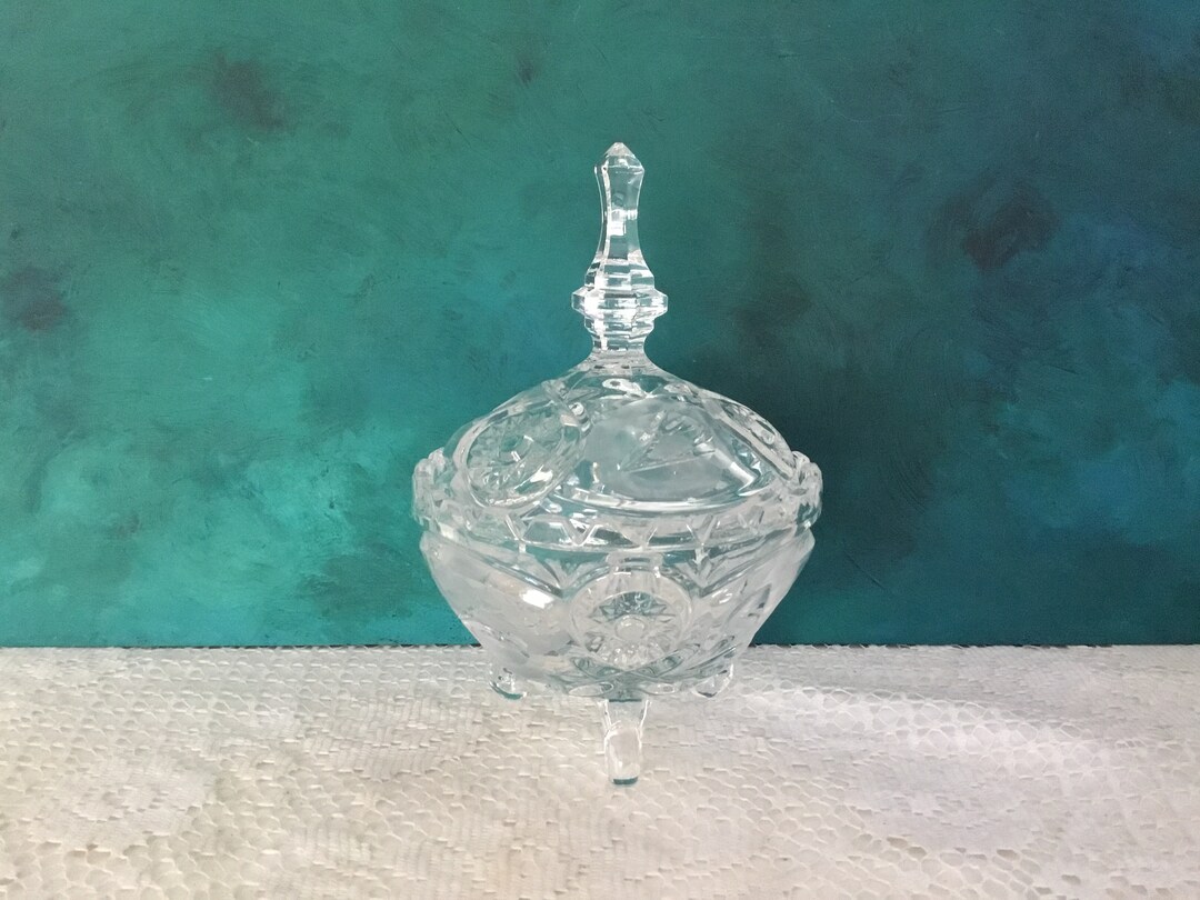 Vintage Lead Crystal Footed Candy Dish With Lid Rose Design Thornhill