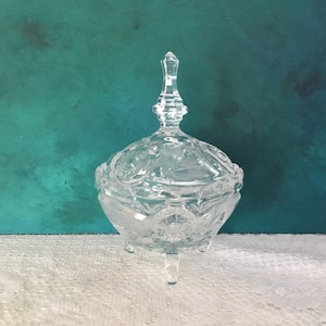 Vintage Lead Crystal Footed Candy Dish With Lid Rose Design Thornhill crystal