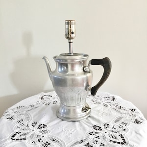 Vintage Electric Aluminum Coffee Pot Converted to Electric Table Lamp