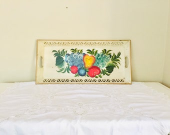 Vintage Hand Painted Floral Tole Tray Hand Painted 22”