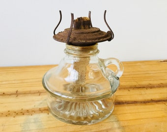 Vintage Oil Lamp Kerosene Lantern Glass Base with Wick