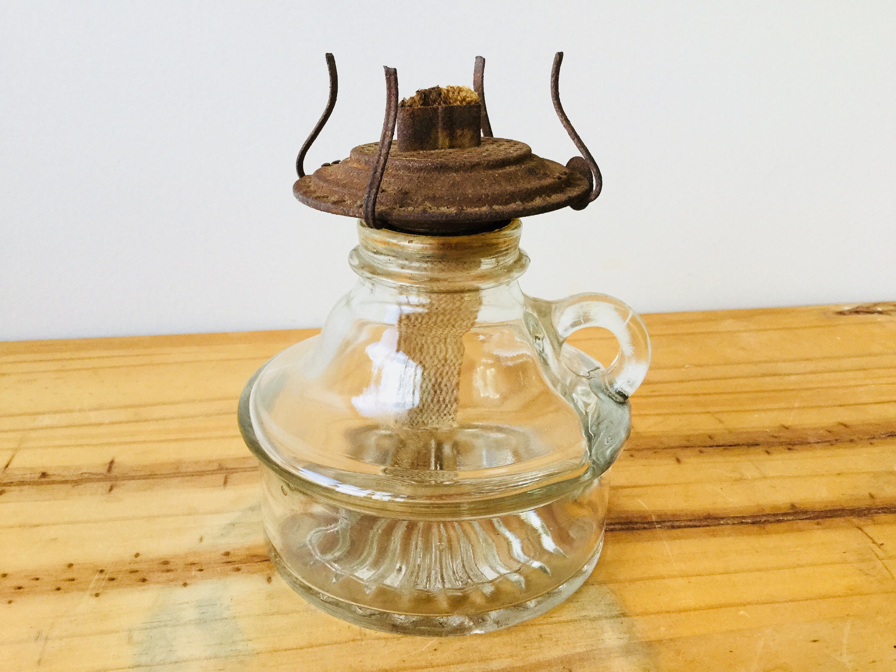 Vintage Oil Lamp Kerosene Lantern Glass Base With Wick 