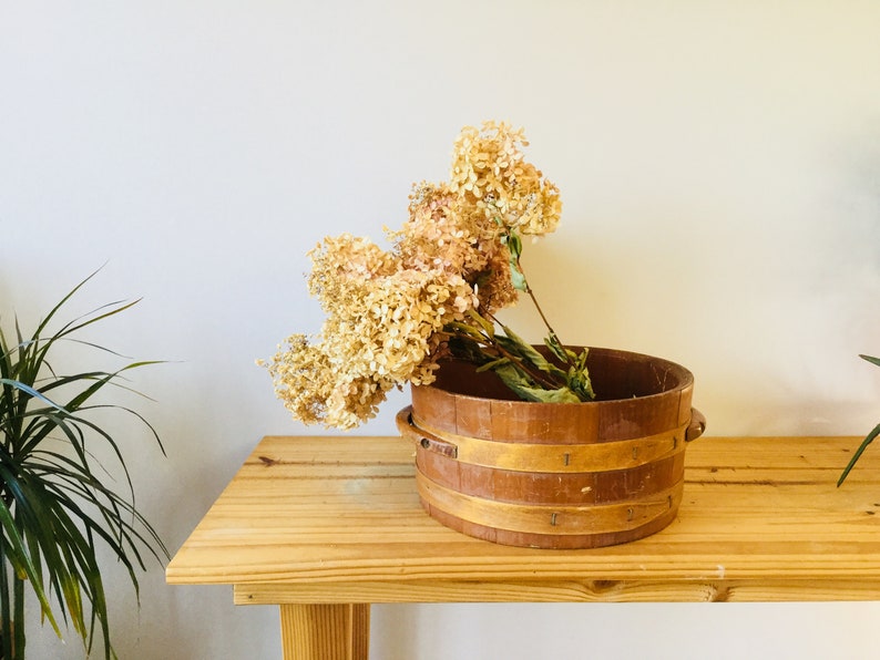 Vintage Wooden Ware bucket barrel container wood bowl Plant Bucket image 1